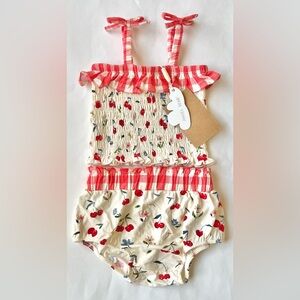 Angel Dear Gingham Smocked Ruffle Top and Bloomer Set